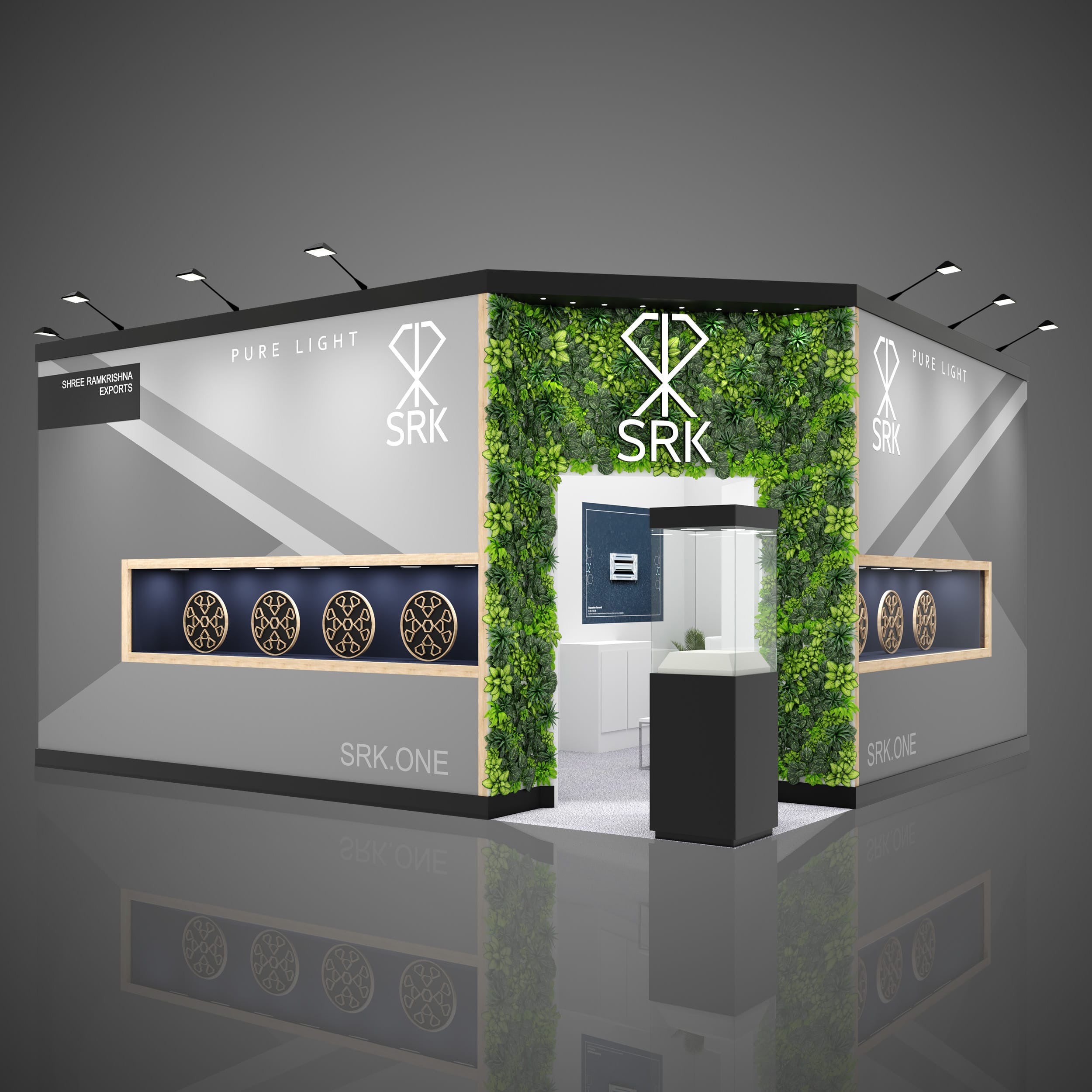 SRK pure light Trade show booth, green wall, huge booth.