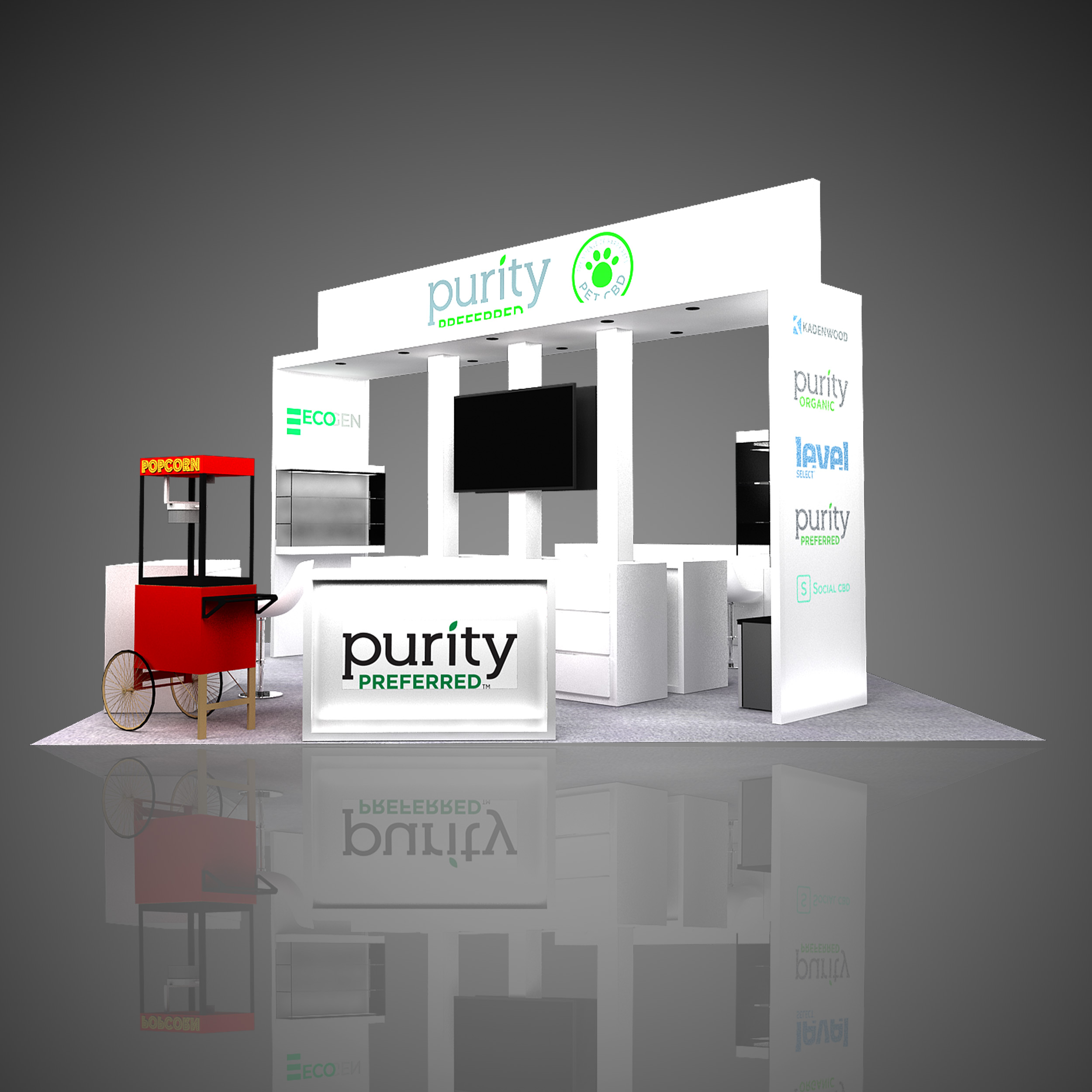 purity exhibition booth white with popcorn maker