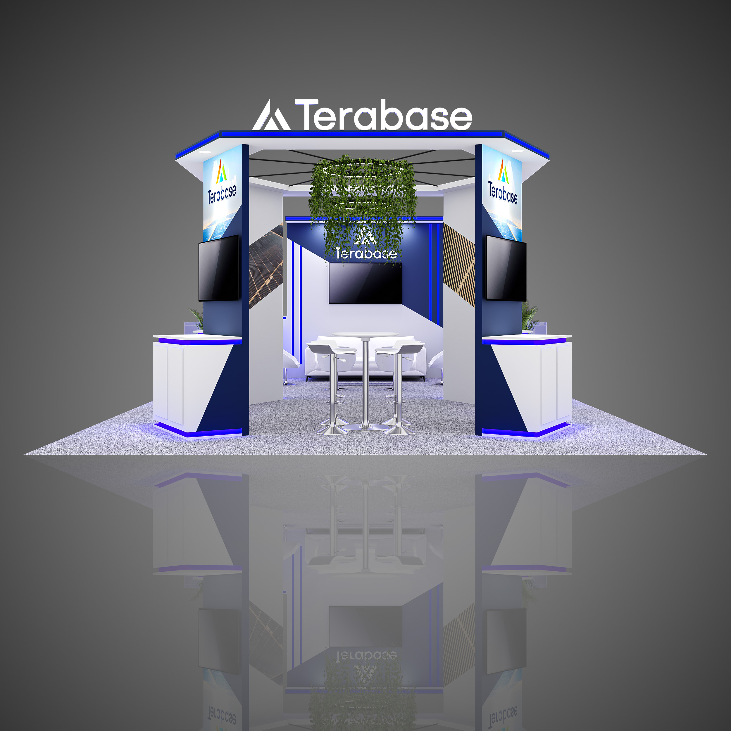 Terabase hi-tech trade show booth with 3d logo California booth builder